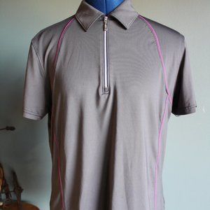 Page & Tuttle Women's Gray/Pink Short Sleeve 1/4 Zip Top ~M~